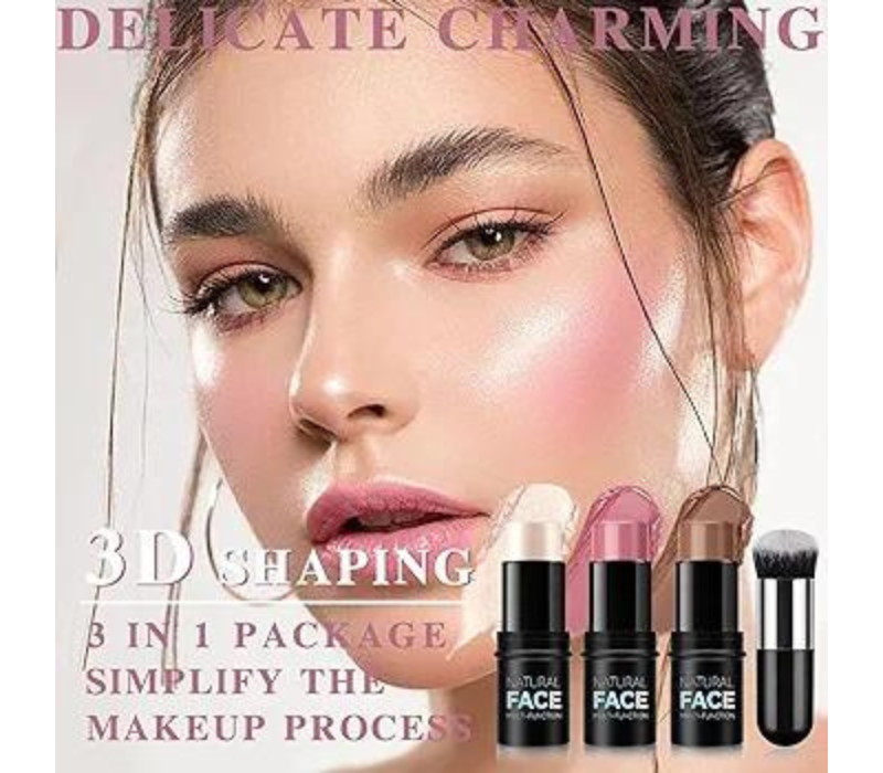 3 Pcs Cream Contour Stick Kit - Cheeks Sculpting, Long Lasting, Waterproof 