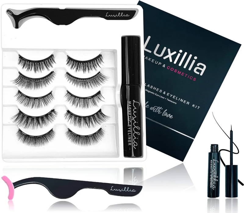 Luxillia Magnetic Eyelashes with Eyeliner - Most Natural Looking Kit, 8D, 3D Look - Reusable, Waterproof 