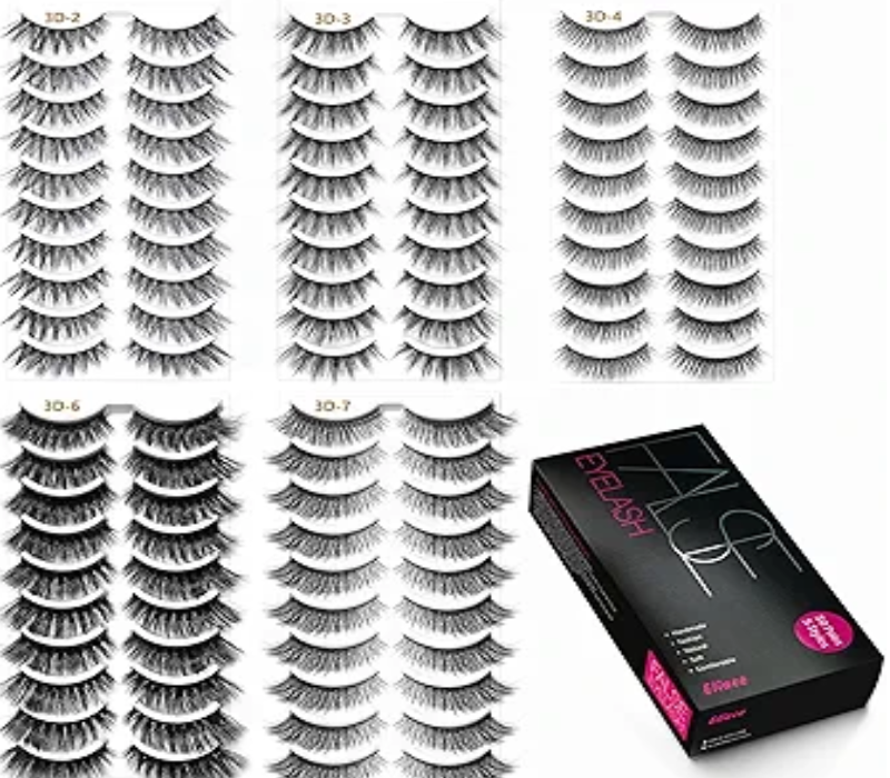 Eliace Eyelashes, 50 Pairs 5 Styles 3D Faux Mink Lashes - Natural Look, Wispy Fluffy 