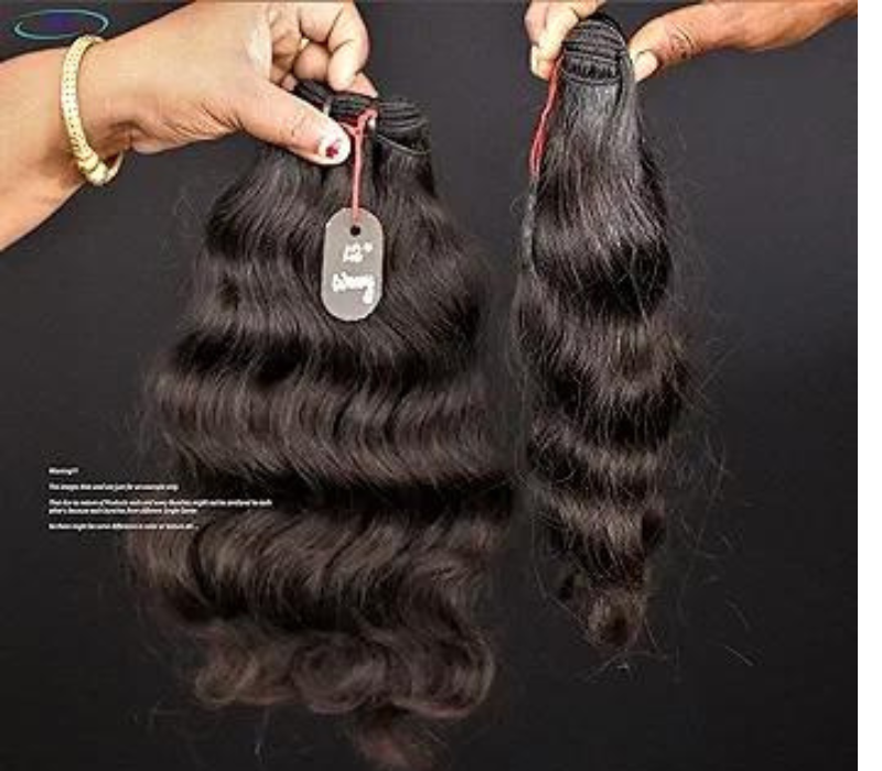 2 Bundles of Wavy raw Indian human hair single donor Hair 