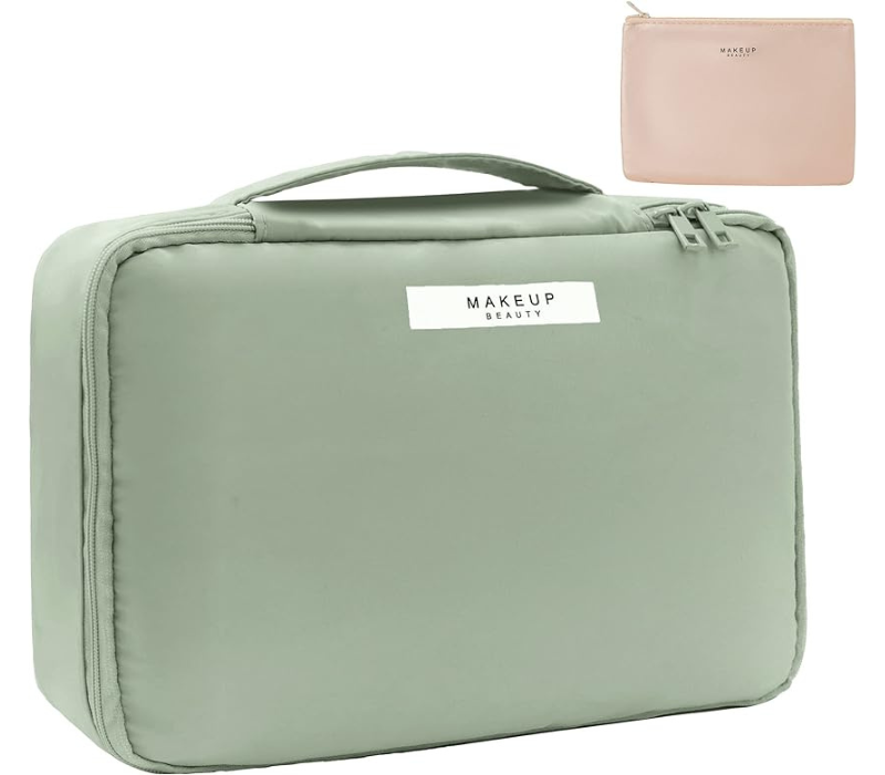 Queboom Travel Makeup Bag - Cosmetic Toiletry Bag, Green