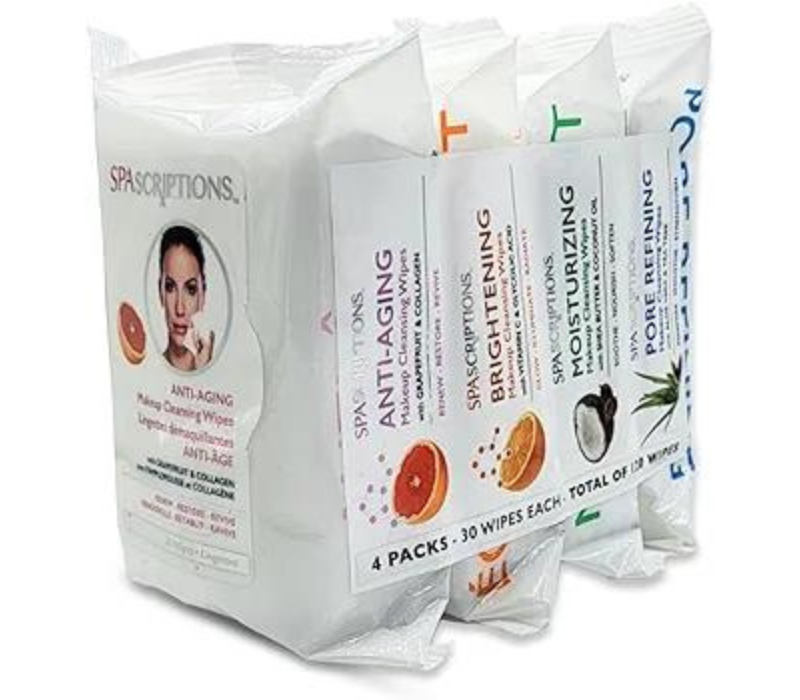 SpaScriptions Makeup Cleansing Wipes, Variety 4 pack, 120 Count