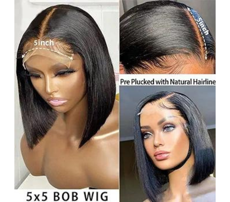 Karlami Hair 5x5 Closure Bob Wig - 12inch Bone Straight