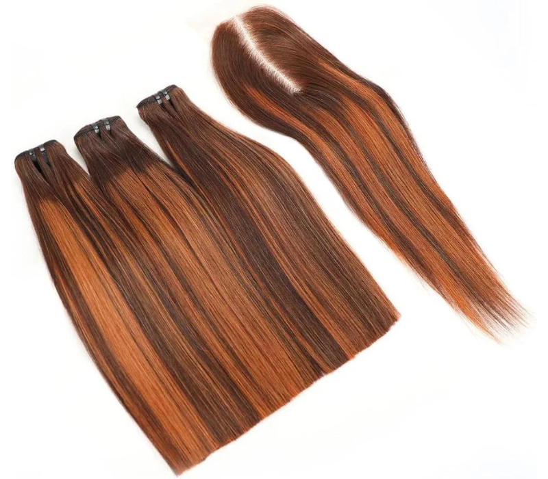 Honey Brown Virgin Hair 3 Bundles + Kim K 2x6 Closure 