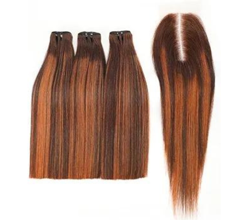 Honey Brown Virgin Hair 3 Bundles + Kim K 2x6 Closure 