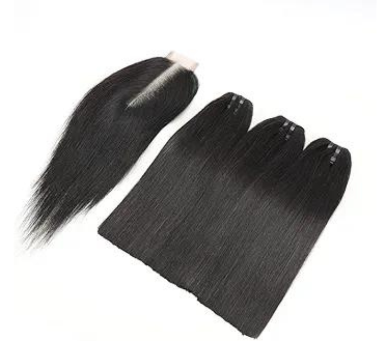 Bone Straight Virgin Hair 3 Bundles + Kim K 2x6 Closure 