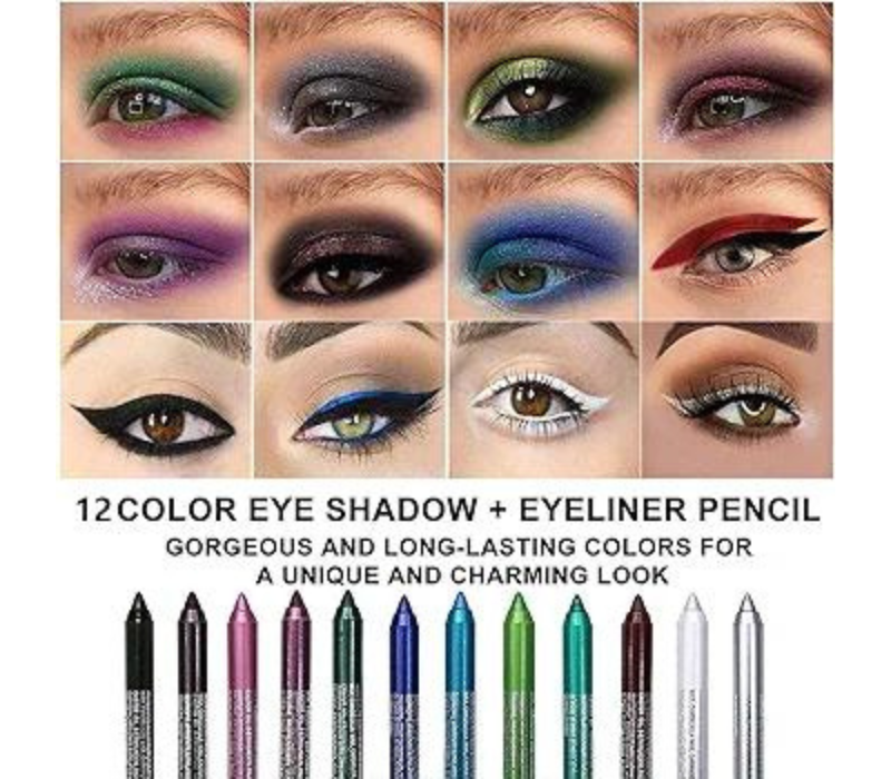 evpct 12Pcs Color Gel Glitter Eyeliner Pencils Set - Waterline Waterproof, Smudge Proof