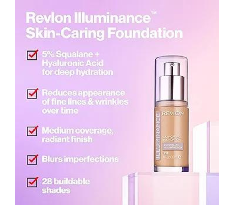 Revlon Illuminance Liquid Foundation - Hyaluronic Acid, Medium Coverage, 201 Creamy Natural