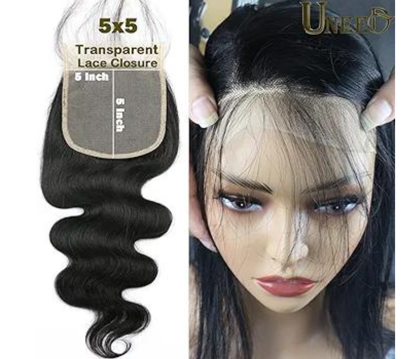 5x5 HD Lace Body Wave Closure - Brazilian Virgin Remy Human Hair, Pre Plucked, Natural Black 14 Inch 