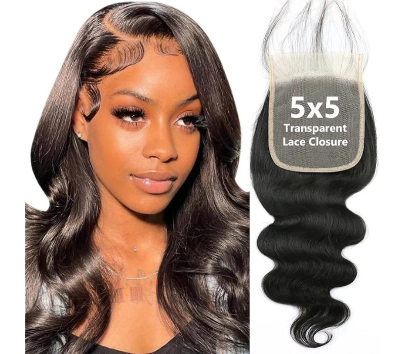 5x5 HD Lace Body Wave Closure - Brazilian Virgin Remy Human Hair, Pre Plucked, Natural Black 14 Inch 