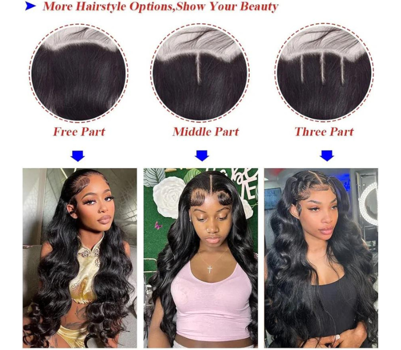 Body Wave 12 Inch HD Lace Frontal - Brazilian Virgin Human Hair, Pre-Plucked, Natural Black