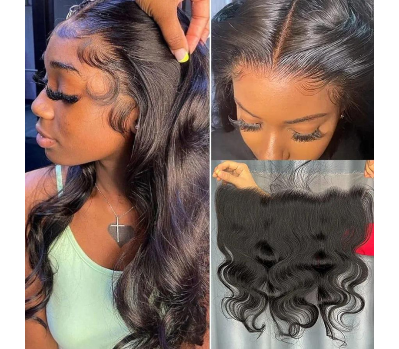 13x4 Body Wave Lace Frontal - HD Transparent Lace, Pre Plucked, 150% Density, Natural Color 12 Inch