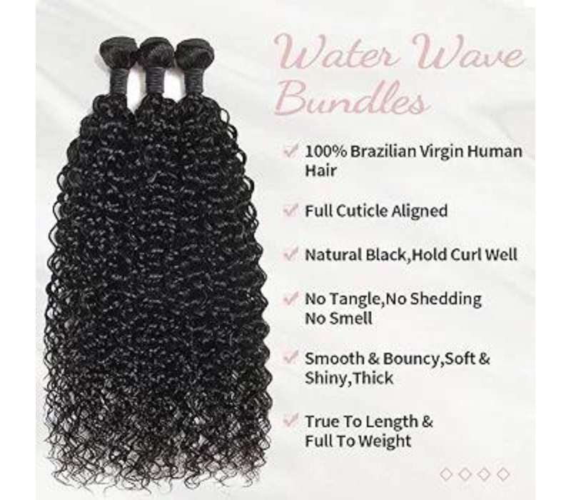 Water Wave Bundle with Closure, wet and Wave Human Hair (Black)